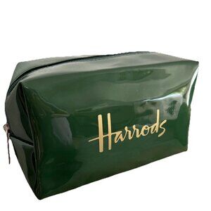 HARRODS LONDON PVC Zip Top MAKEUP COSTMETIC Bag Glossy Green color - BNWOT